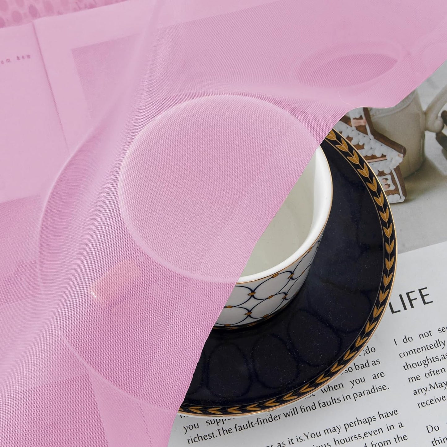 Chyhomenyc Pink Sheer Curtains 45 Inch Long 2 Panels, Light Filtering Rod Pocket Voile Short Curtains Drapes for Bedroom Small Windows, 42Wx45L Inches