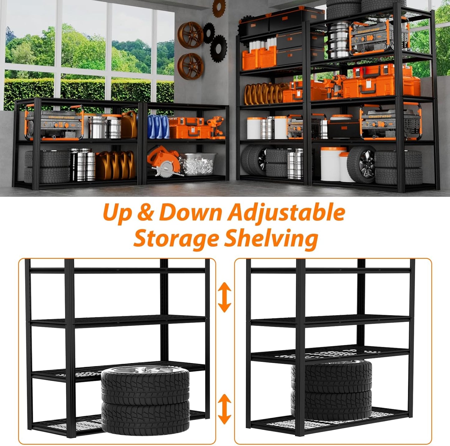 48" W Garage Shelving Heavy Duty,2800LBS Storage Shelves,5-Tier Adjustable Metal Shelving Utility Shelf Rack Garage Storage Organize for Storage Industrial, Warehouse, Basement