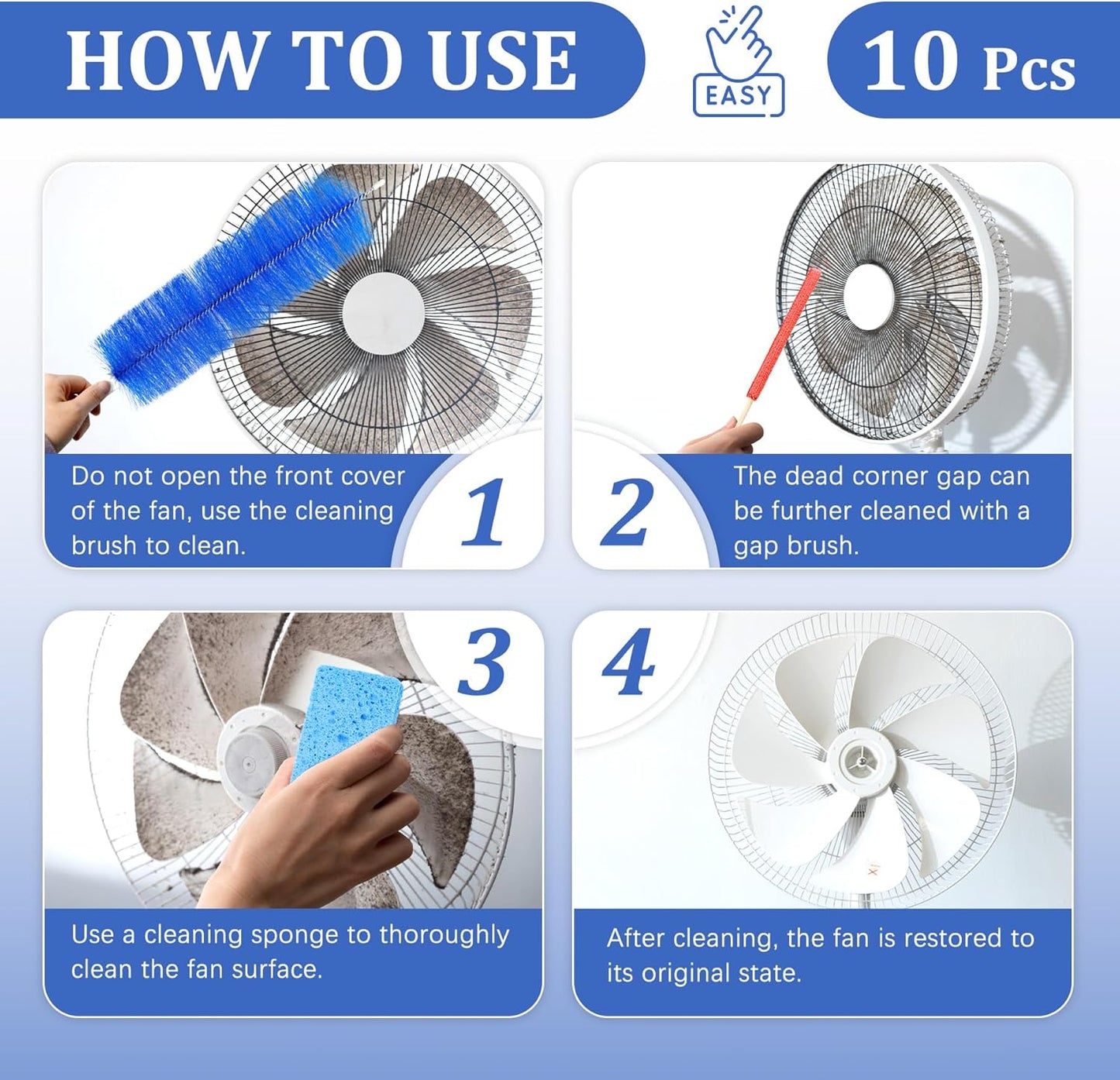 10Pcs Floor Fan Cleaning Brush Set, Bendable Fan Duster, Microfiber Detail Duster Sticks, Cleaning Sponges,Pedestal Fans Tools for Air Conditioning Home Car Vents Curtain Box