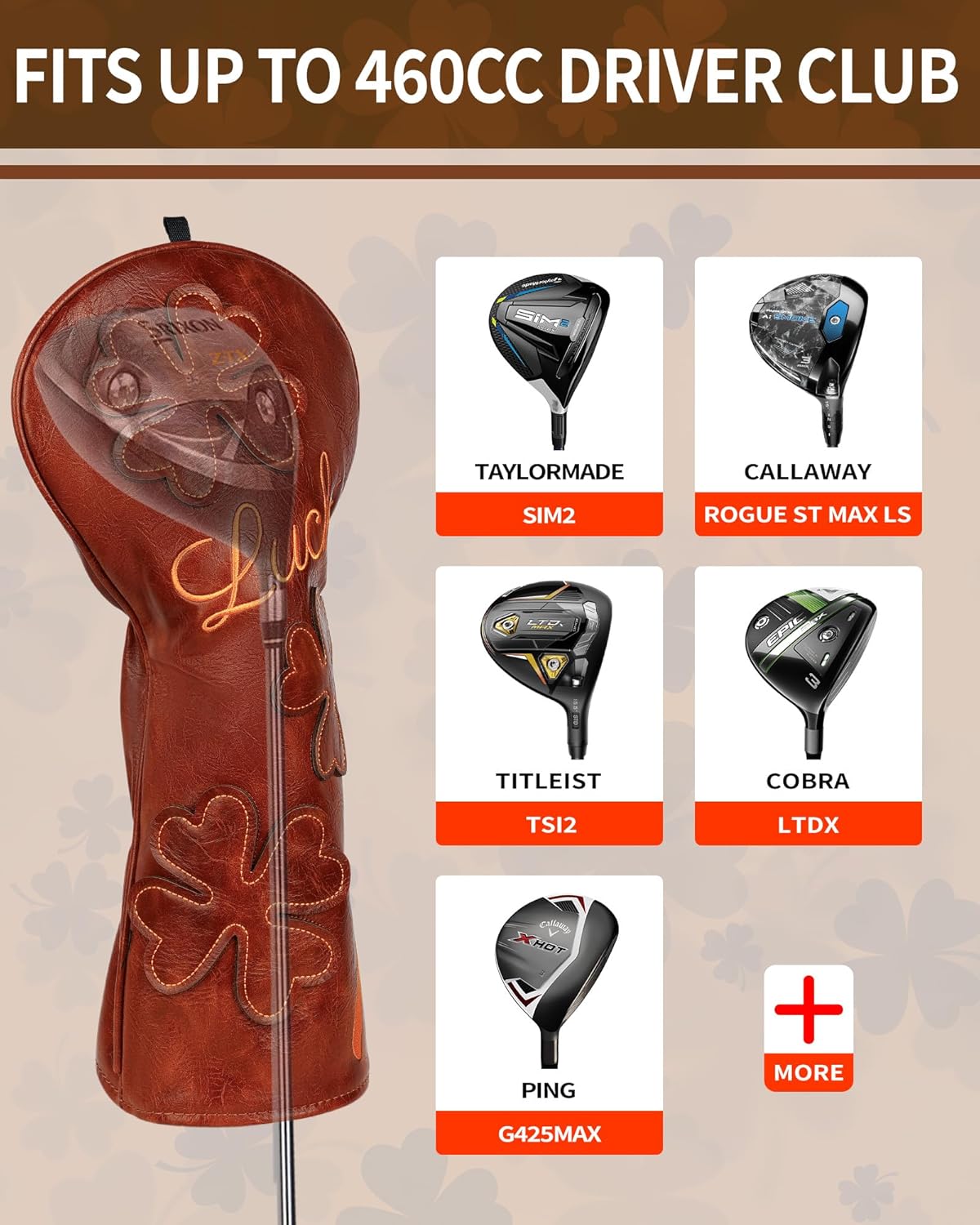 Golf Headcovers Golf Club Head Covers Four Leaf Clover Good Luck Charm - Clover Style Premium Leather Driver Fairway(FW) Wood Hybrid(UT) with Number Tags