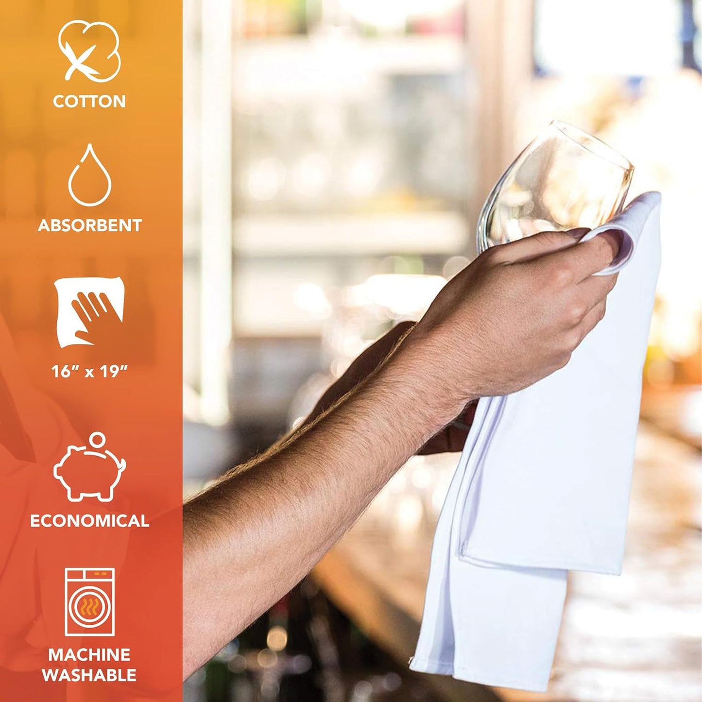 Arkwright Qwick Wick Bar Mop Towels - (Pack of 12) 100% Cotton Quick Dry Dishcloths, Super Absorbent Multipurpose Cleaning Rags for Restaurants, Kitchen, Bathroom, Hotel, 16 x 19 in, Blue Stripe