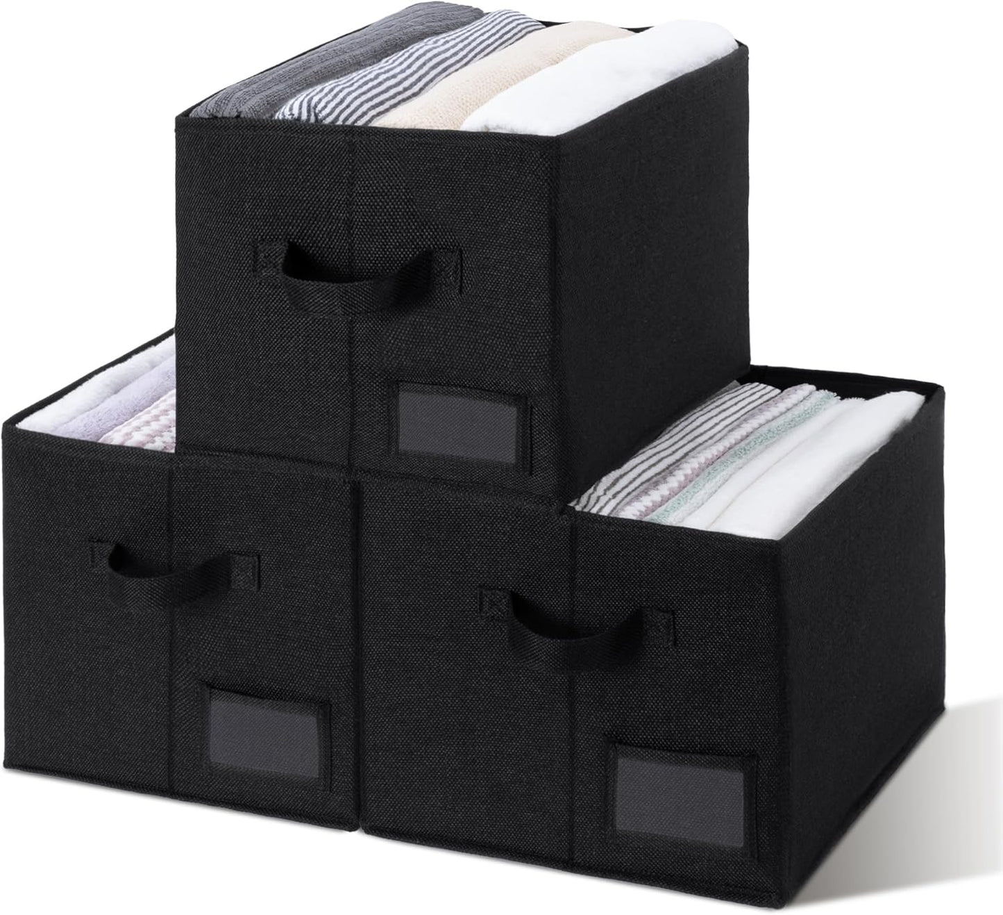 GRANNY SAYS Storage Baskets for Shelves, Fabric Storage Bins for Clothes, Closet Organization Bins, Collapsible Storage Bins with Handles, Decorative Storage Box, Black, Extra Large, 3-Pack