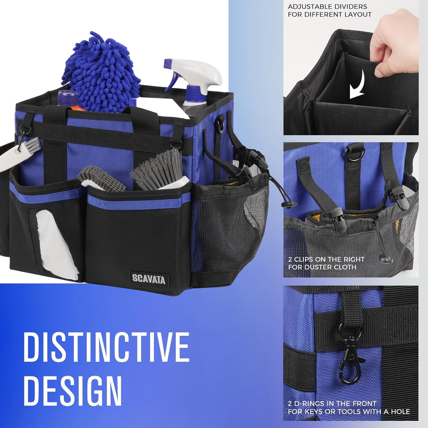 Compact Wearable Cleaning Caddy, Small Supplies Organizer with Handle & Shoulder Straps for Housekeepers, Under Sink & Car Cleaning Tool Organizer Bag (Blue)