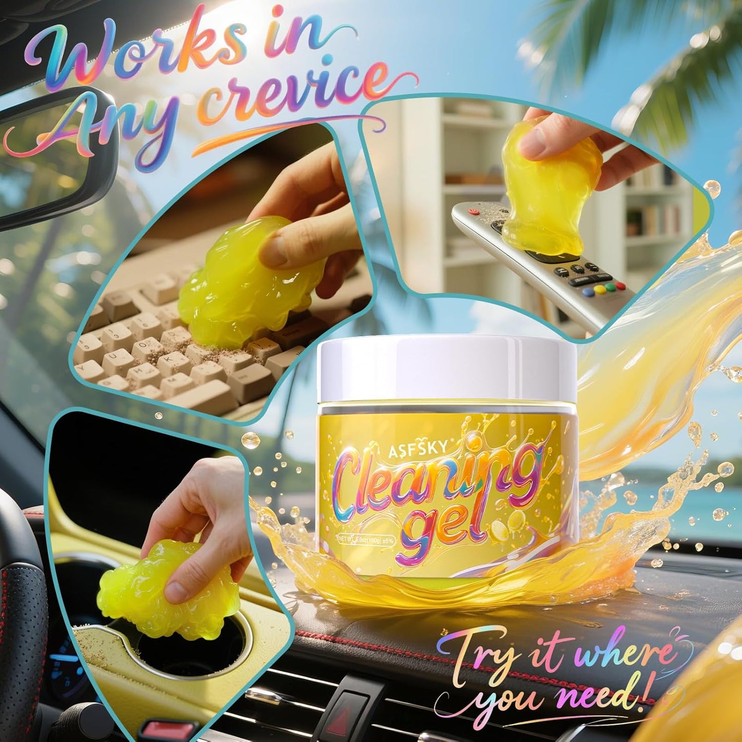 ASFSKY Car Cleaning Gel (Fruit Aroma) Cleaning Putty Universal Dust Cleaning Car Interior Cleaner Keyboard Dust Remover Car Slime Gifts for Men Women Girl（4 Pack）