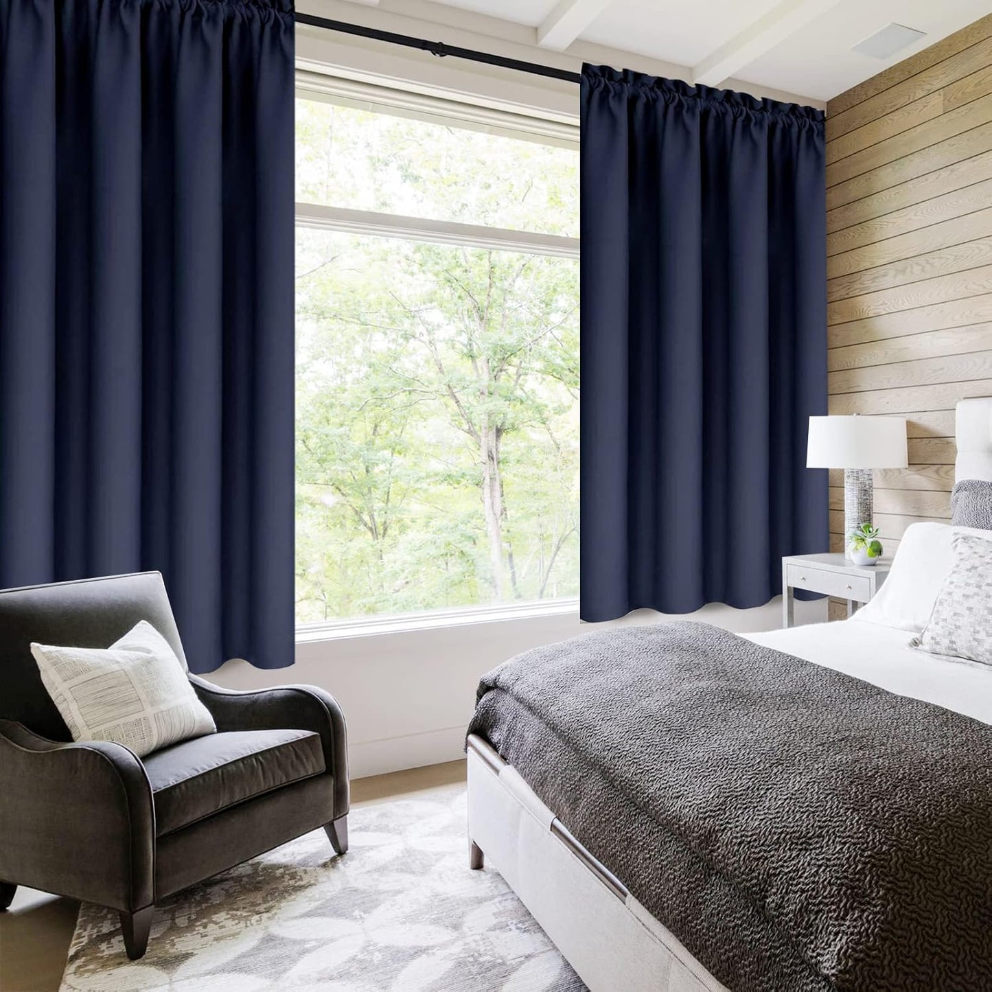 DWCN Navy Room Darkening Blackout Curtains - Thermal Insulated Privacy Energy Saving Window Curtain Drapes 42 x 54 inch Length, Set of 2 Bedroom Living Room Curtains