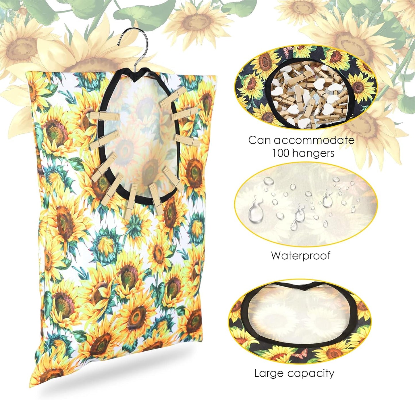 2 Pcs Sunflower Clothes Pin Bag Clothespin Bag Holder Clothespin Holder 15 X 11 Inch Clothes Pin Hanging Bag Clothespin Bag for Clothesline Outdoor Outside Wardrobe and Laundry Room