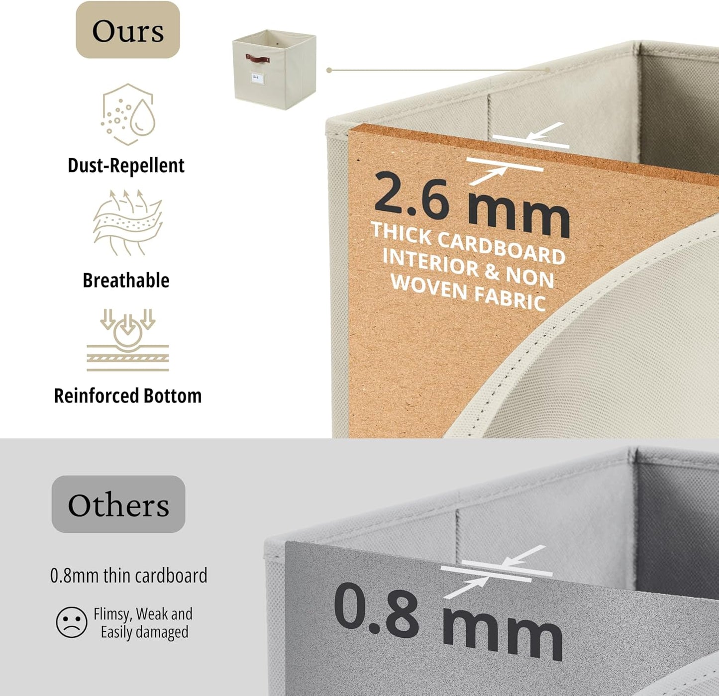 DECOMOMO Storage Bins, Cube Storage Bin with Labels, Fabric Storage Cubes for Shelves (10.5" x 11" / 6pcs, Beige)