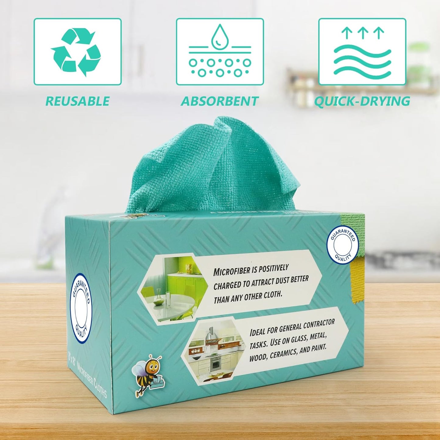 40 Pack Microfiber Cleaning Cloth with Box, Scratch & Streak-Free, Bulk Towels for Home, Reusable Microfiber Towels for Cars, Cleaning Rags, 8 x 8 in, Blue