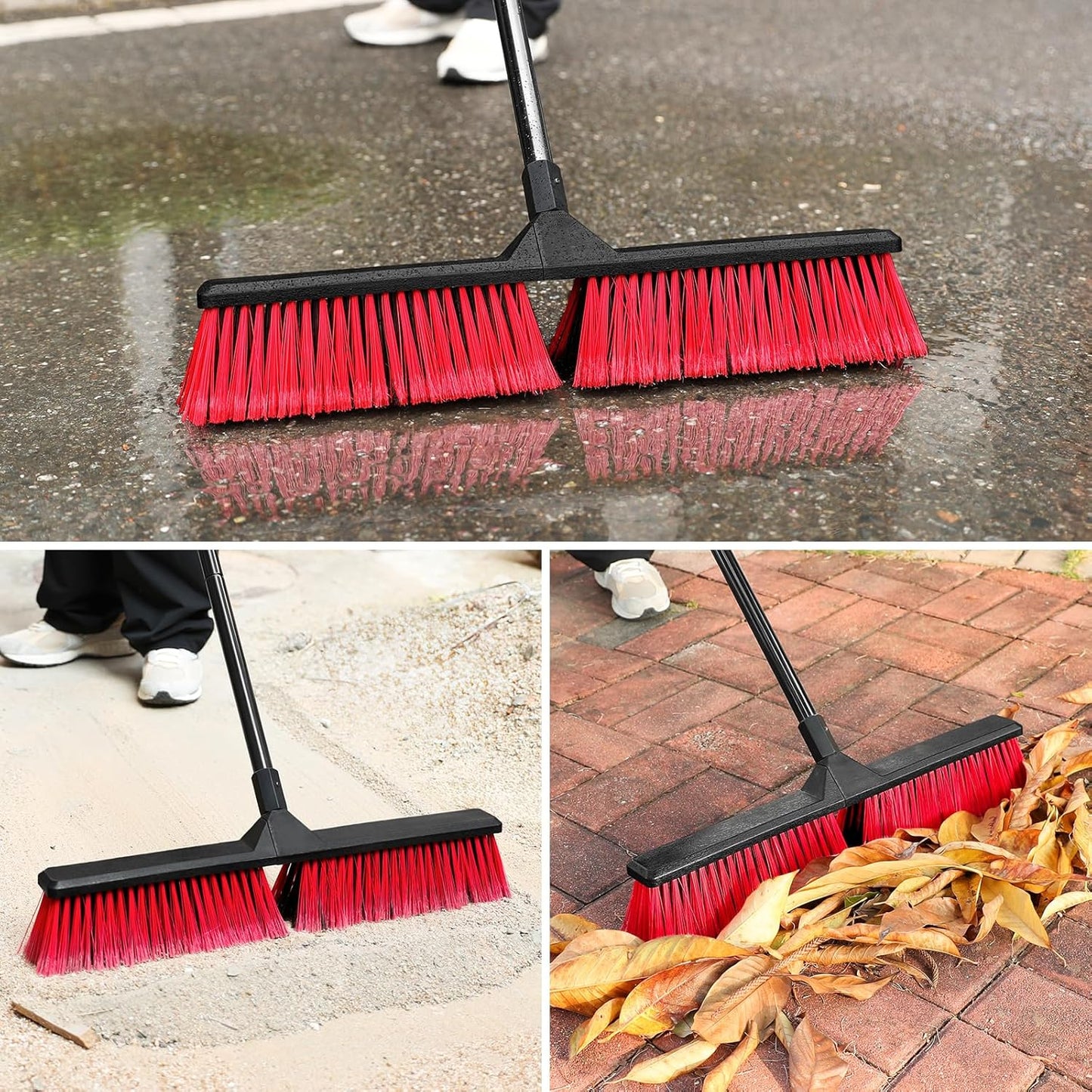 24" Push Broom Outdoor with 63" Long Handle and Stiff Bristles, Heavy Duty Outdoor Broom Brush for Workshop, Garage, Concrete, Patio and Deck Floor Sweeping