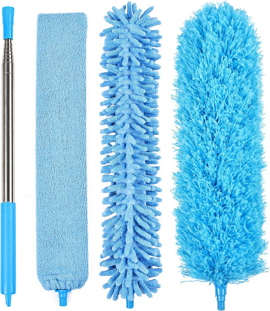 4PCS Microfiber Duster Kit, 3 in 1 Microfiber Dusters Retractable Gap Dust Cleaner and Chenille Duster with 83 inches Extra Long Extension Pole for Cleaning Ceiling Fan, High Ceiling