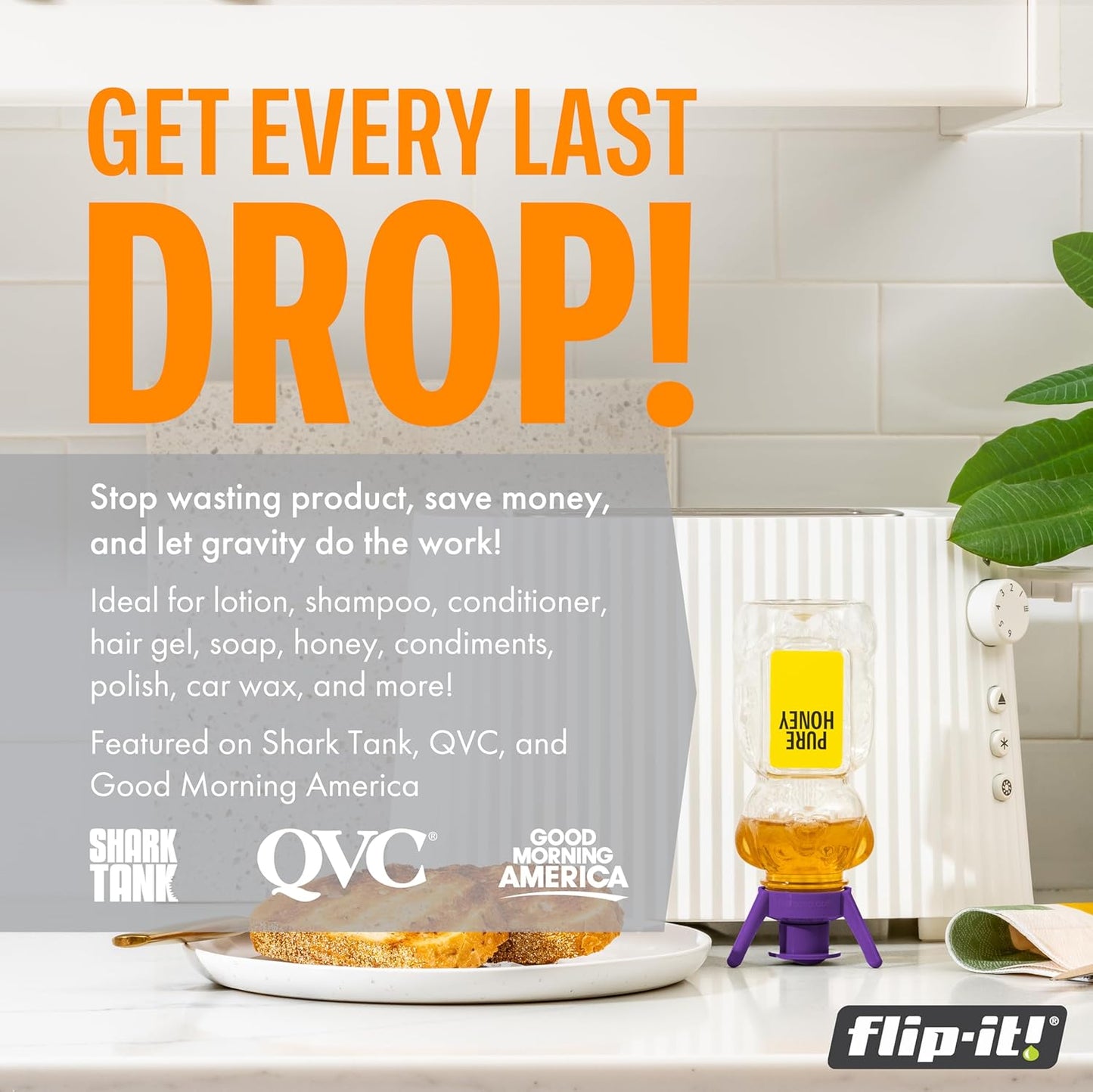 Flip-It! Bottle Emptying Kit – 6 Bottle Pack - No more wasted product - Fits most plastic bottles – 6 Base Caps, 6 Adapters – Bright Color Edition