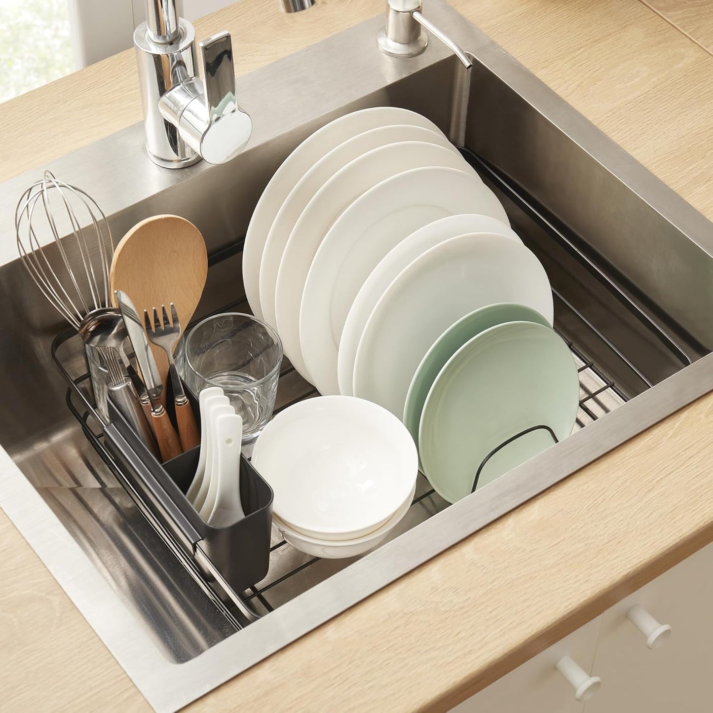 Dish Drying Rack 3 Piece Dish Drainer with Drainboard Set for Kitchen Counter – Kitchen Dish Rack with Removable Utensil Holder & Swivel Spout for Countertop – DishRack for Plates, Cups & Organization