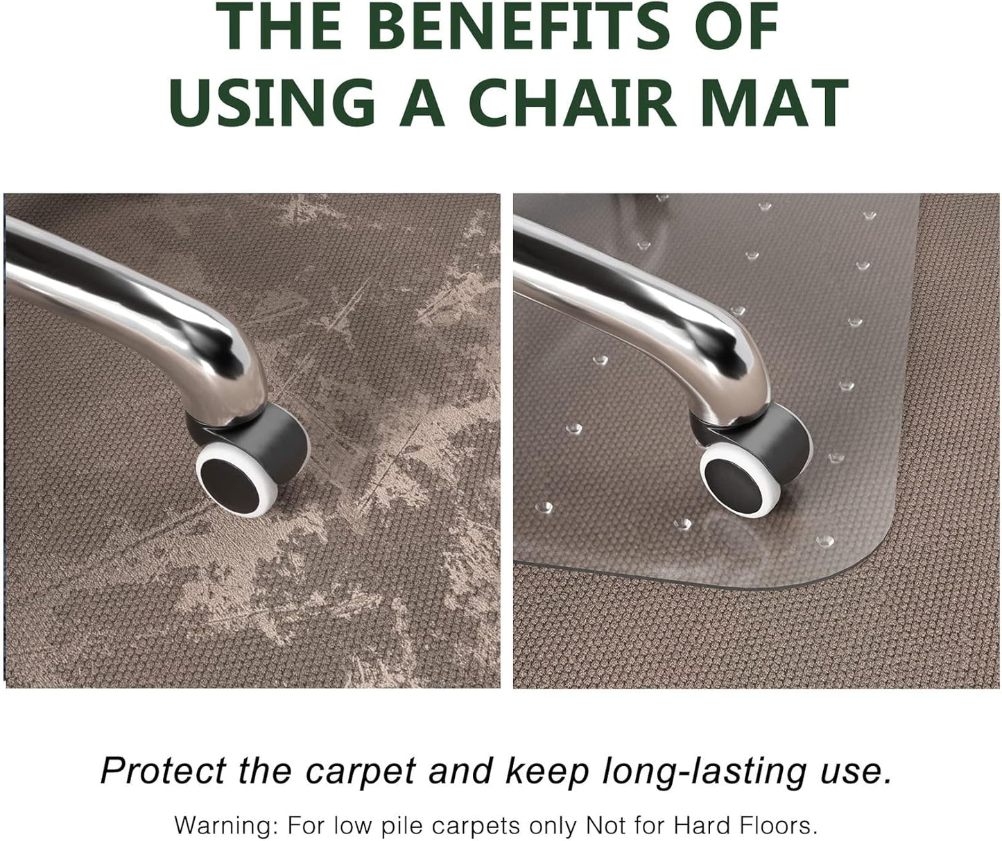 FuturHydro Office Chair Mat for Low Pile Carpet, 48" x 36" Clear Computer Desk Chair Mats for Carpeted Floors, Easy Glide Rolling Plastic Floor Mat (with Lip)