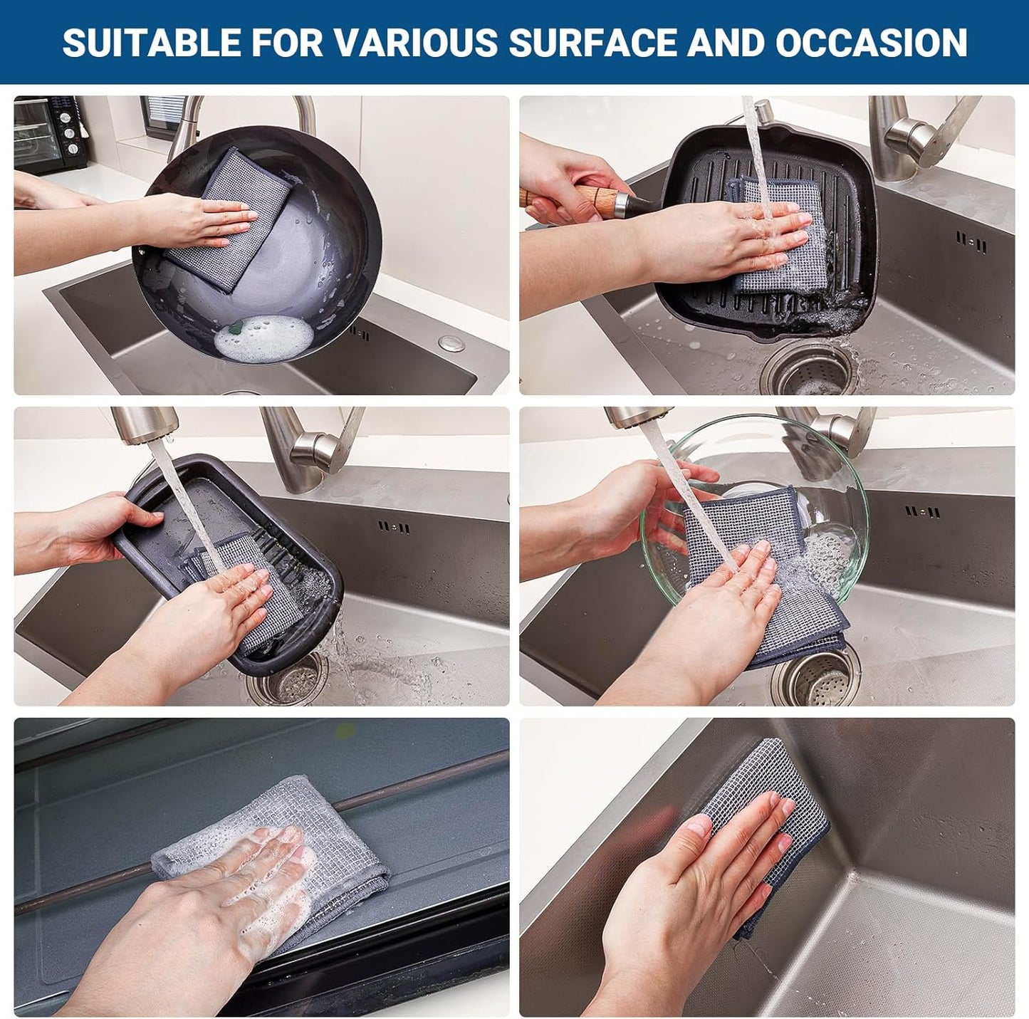 10 Pcs New Upgrade 3-Layer Non Scratch Wire Dishcloth,Wire Dishwashing Rag, Non-Scratch Wire Dishwashing Rags for Wet and Dry, Kitchen Cleaning Dish Rags for Cookware,Sinks, Dishes,Stove