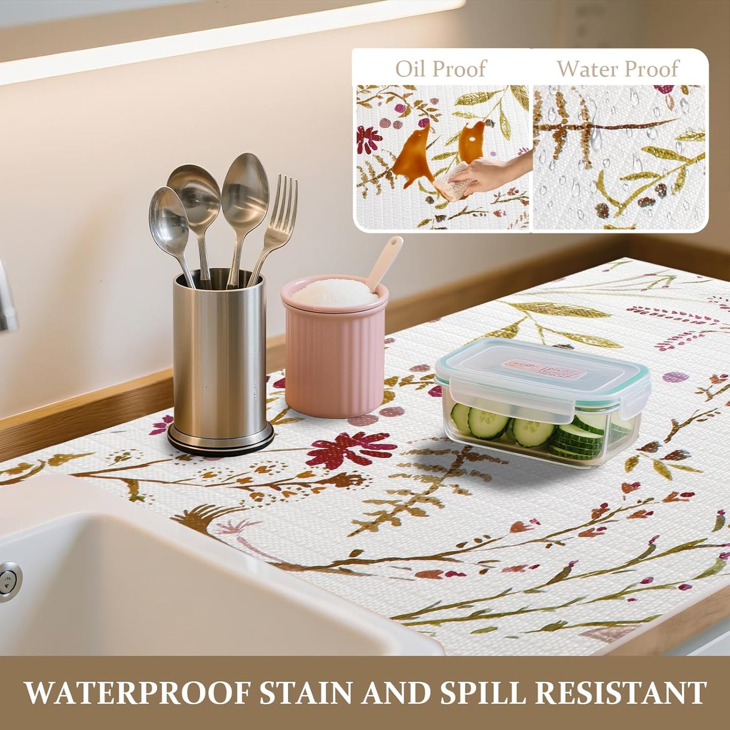 FINNEZ Shelf and Drawer Liner 12in x 30FT with Cutting Tool, Non Slip Non Adhesive Drawer Liners for Kitchen Cabinets, Waterproof Floral Cabinet Liner for Shelves, Refrigerator