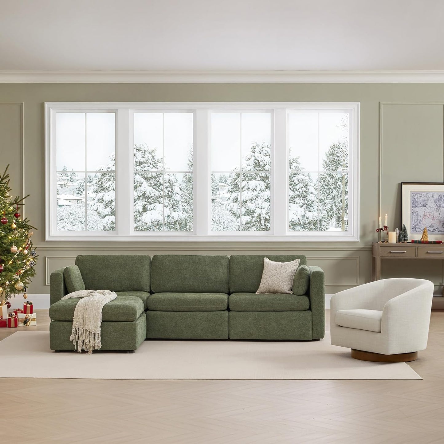 CHITA Oversized Modular Sectional Sofa, FSC Certified L Shaped Couch Reversible Chaise, Modular Sectional Couch for Living Room,112 inch Width, 4 Seat Modular Sofa with Storage Ottoman, Moss Green