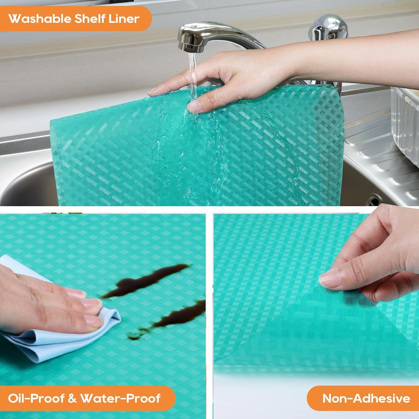 Blue Shelf Liners for Kitchen Cabinets Refrigerator Liners Waterproof & Oil-Proof Kitchen Cupboard Liner Drawer Mats EVA Material Non Adhesive Fridge Liner for Shelves 23.6 x 393.7 Inches