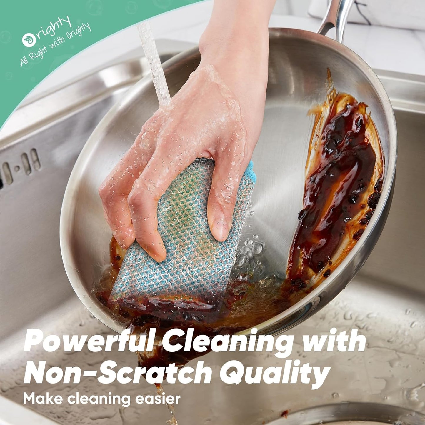 Orighty Multipurpose Wire Dishwashing Rag 12 Pcs, Upgraded Double-Layer Non-Scratch Wire Dish Cleaning Cloths, Kitchen Reusable Steel Scrubber, Powerful Dishcloth Rag for Cookware, Multicolor, 7"x8"