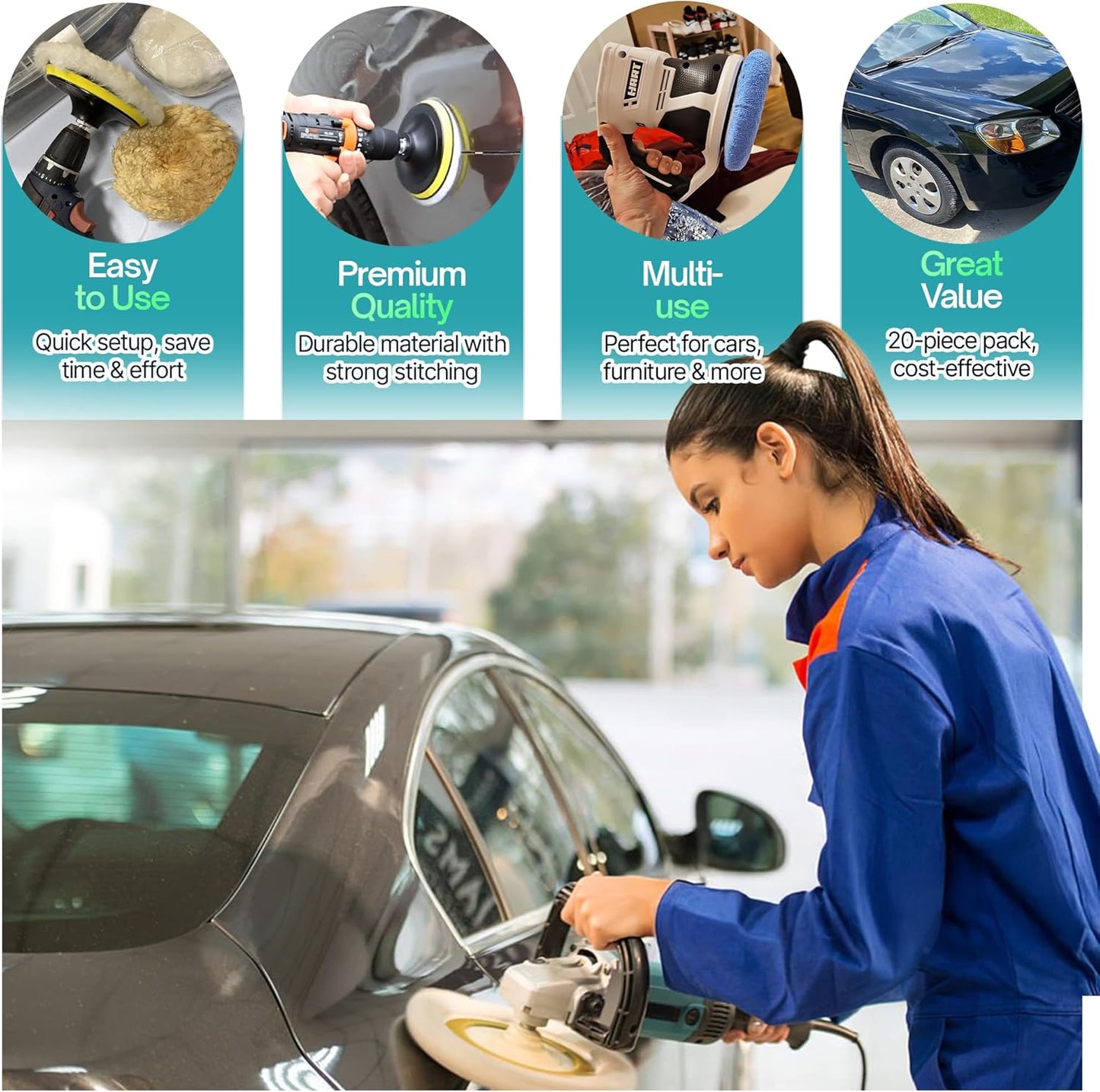 20 Pack Buffing Pads, Polishing Pad Covers, Microfiber & Wool for 5-6 Inch Buffer Polisher; Car Buffer Accessories for Car Detailing Kit; Wax, Polishing Compound & Polish Finishing, Durable Set