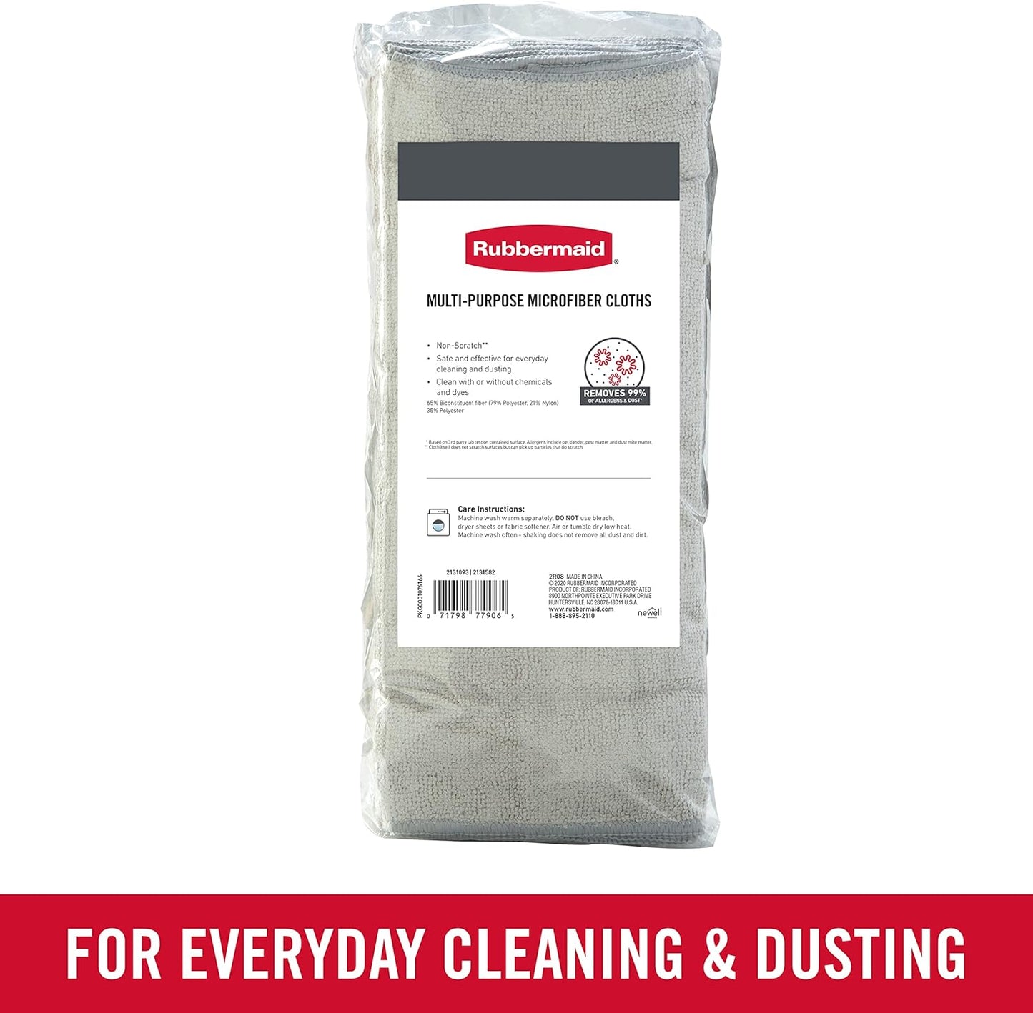 Rubbermaid All Purpose Microfiber Cleaning Cloth Towels, 50 Pack, 12"x12", Non-Scratch, Reusable/Washable for Cleaning/Wiping/Polishing for Home/Kitchen/Car