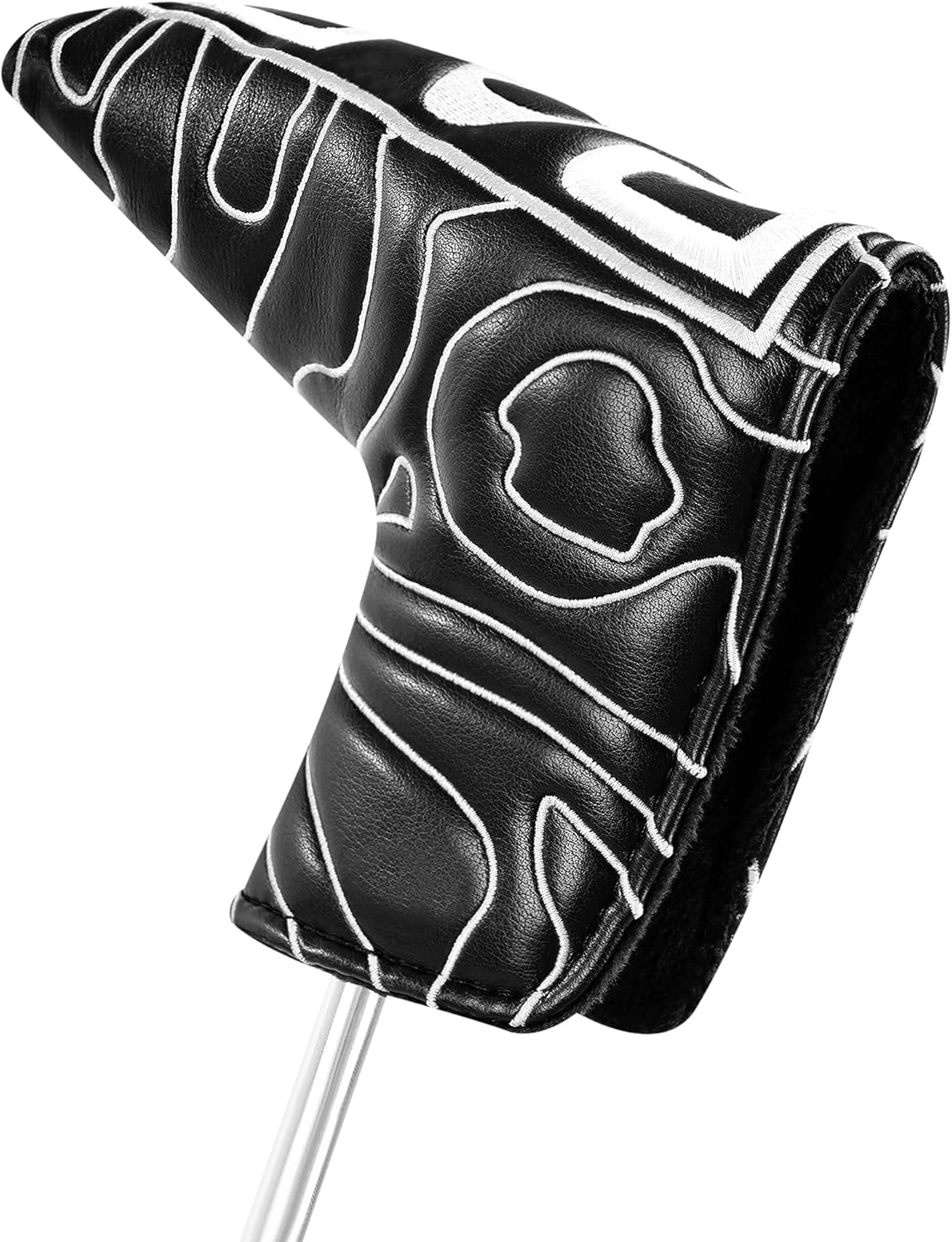Big Teeth Golf Club Covers Full Set Driver Headcover Fairway Wood Hybrid Golf Club Iron Head Covers, Topographic Edition Putter Cover Leather Golf Head Covers Pure Black, Gifts for Men