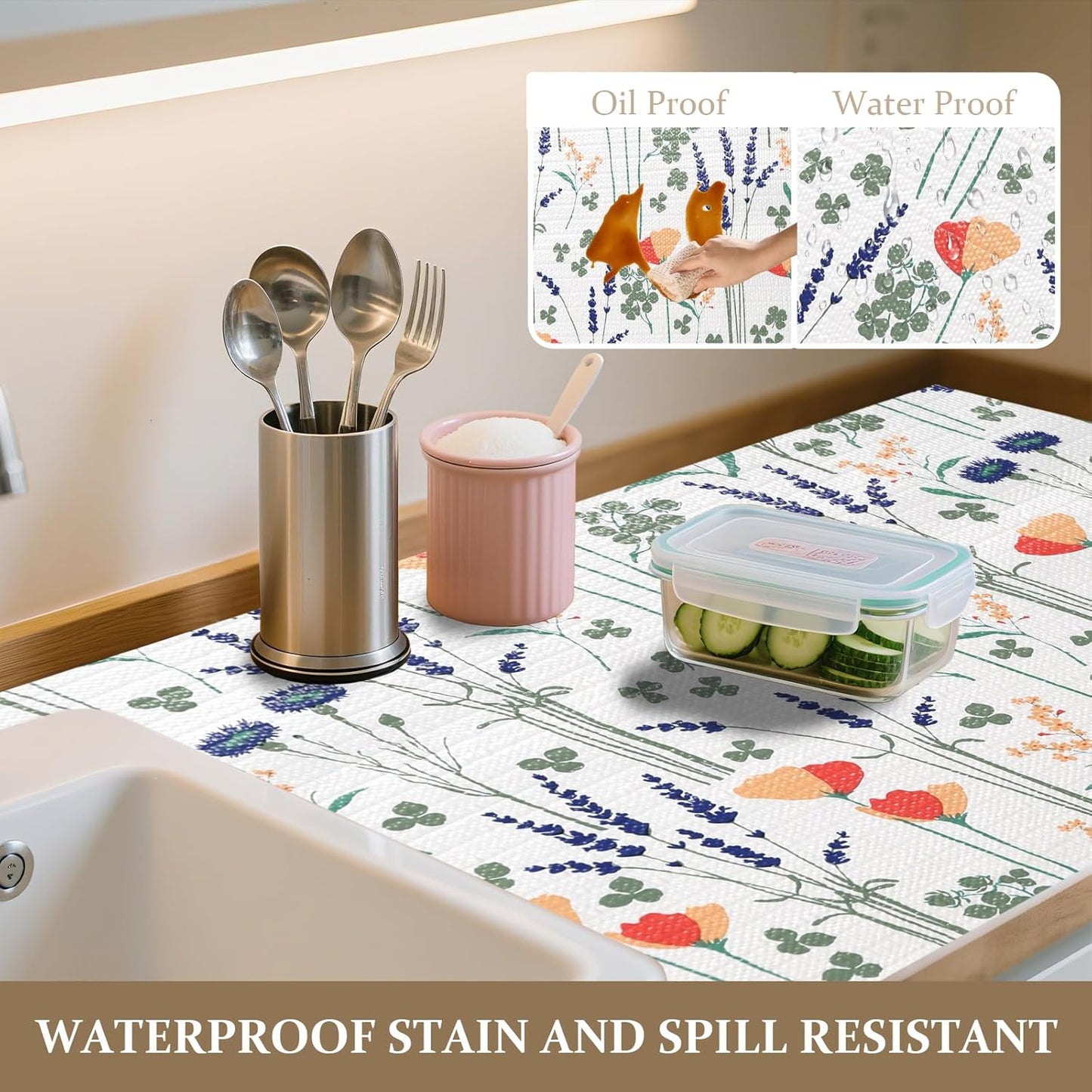 FINNEZ Shelf and Drawer Liner 17in x 10FT with Cutting Tool, Non Slip Non Adhesive Drawer Liners for Kitchen Cabinets, Waterproof Floral Cabinet Liner for Shelves, Refrigerator