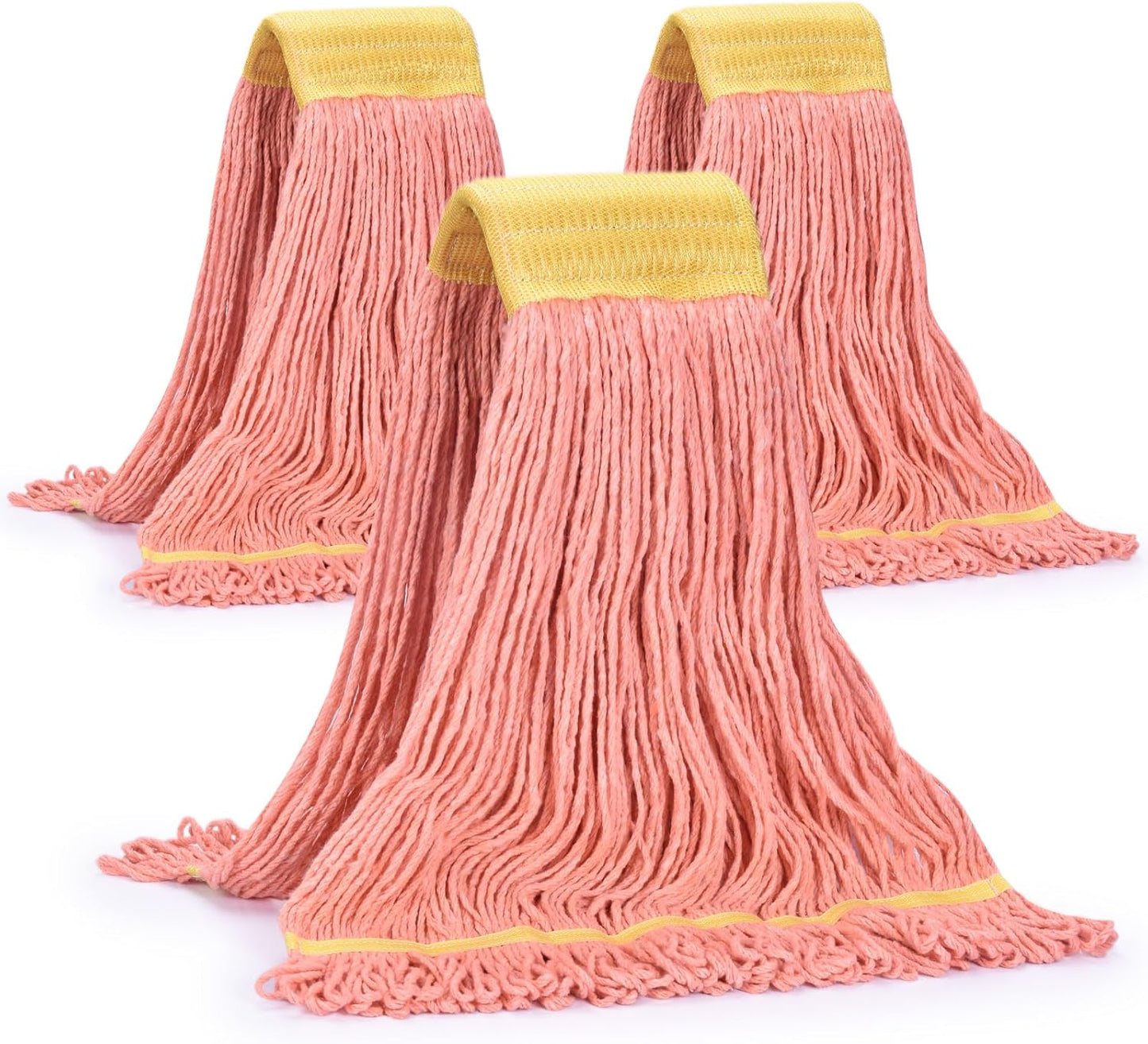 Matthew Cleaning Commercial Mop Head Replacement, 5 Inch Wide Headband, Looped End Cotton Blend String Wet Mops for Floor Cleaning, 18 oz Medium, 3-Pack Orange