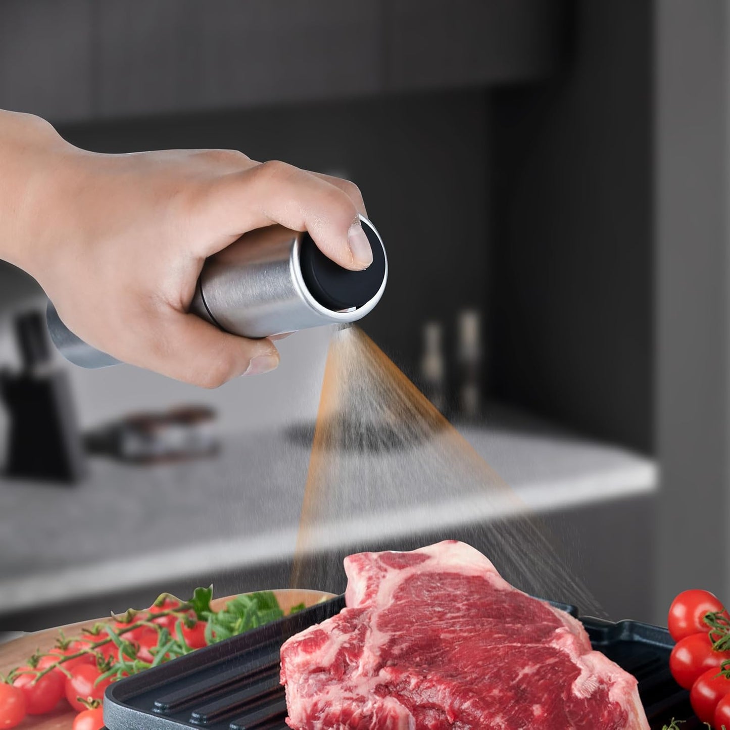 2 Pack Oil Bottle for Cooking,100ml Stainless Steel Cooking Oil Spray Bottle for Salads, BBQS and More,One-Handed Use (2 PCS)