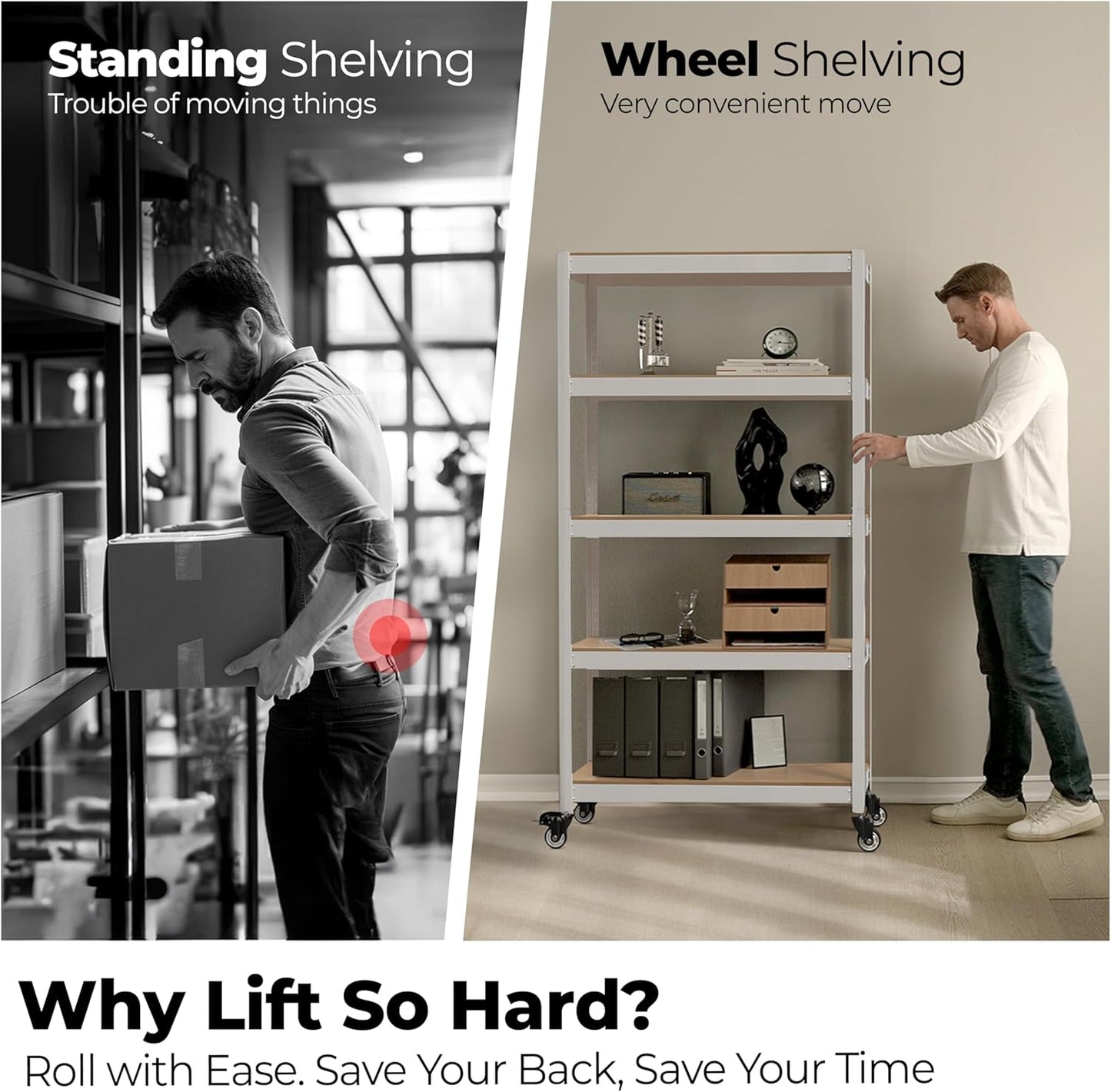 HOMEDANT House White 5-Tier Metal Rolling Cart Shelf Rack Casters Heavy Duty Wheel Shelving Unit Adjustable Utility Storage Shelves Organizer Shelf Kitchen Garage 36.2" W x 16.5" D x 69.5" H 1Pack