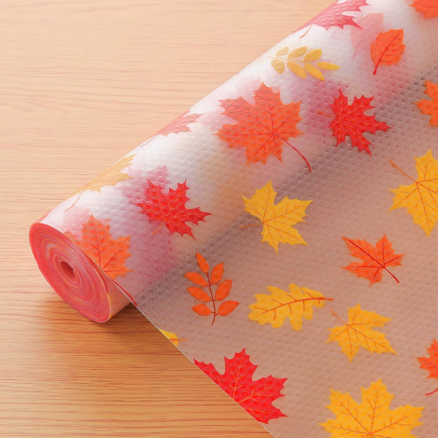 Cooyes Fall Maple Leaf Shelf Liner, Non-Adhesive Waterproof Drawer Liner, Easy-to-Cut EVA Shelf Paper for Kitchen Cabinets, Refrigerator, Cupboard, and Dresser, Fall Kitchen Decor (Pumpkin Orange)