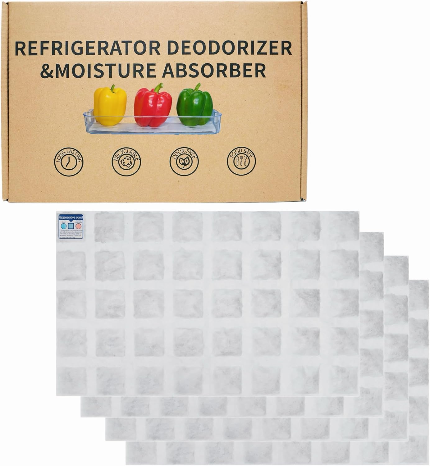 4 Pack Refrigerator Deodorizer, Outperforms Baking Soda Fridge Deodorizer, Odor Eliminator for Fridge & Freezer, Refrigerator Air Freshener And Moisture Absorbers Pad