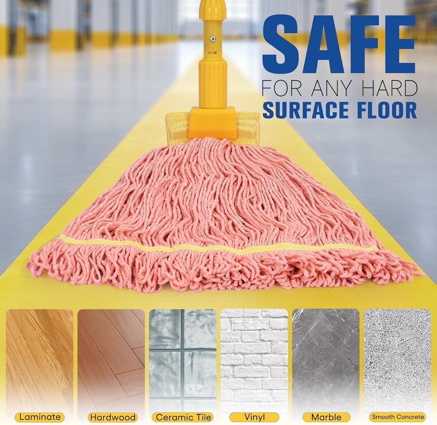 Matthew Cleaning Commercial Mop Head Replacement, 5 Inch Wide Headband, Looped End Cotton Blend String Wet Mops for Floor Cleaning, 18 oz Medium, 3-Pack Orange