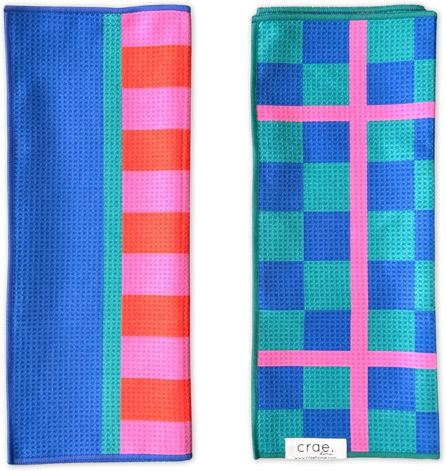 2 Double Sided Microfiber Hand Towels, 17x27 Inches Waffle Design Kitchen Towels Set, Durable & Soft Fast Drying Hand Wash Cloth, Everyday Use Dishcloth at Home (Collins/Marine)