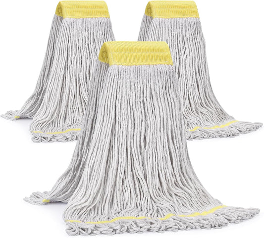 Matthew Cleaning Commercial Mop Head Replacement, 5 Inch Wide Headband, Looped End Cotton Blend String Wet Mops for Floor Cleaning, 24 oz Large, 3-Pack White