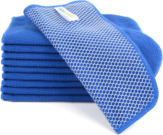 SINLAND Absorbent Microfiber Dish Cloths for Washing Dishes Best Kitchen Cloths Cleaning Cloths with Poly Scour Side 7.87Inchx7.87Inch 10 Pack Dark Blue