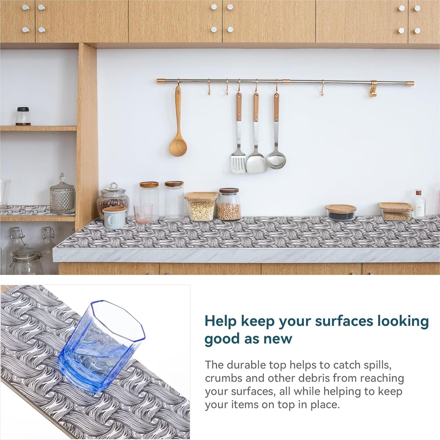 Black 18 Inch x 32 Feet Shelf Liner for Kitchen Cabinets Non Adhesive Kitchen Drawer Liner, Waterproof Shelf Liner Durable Anti-Slip for Kitchen Cabinets Shelf Liner