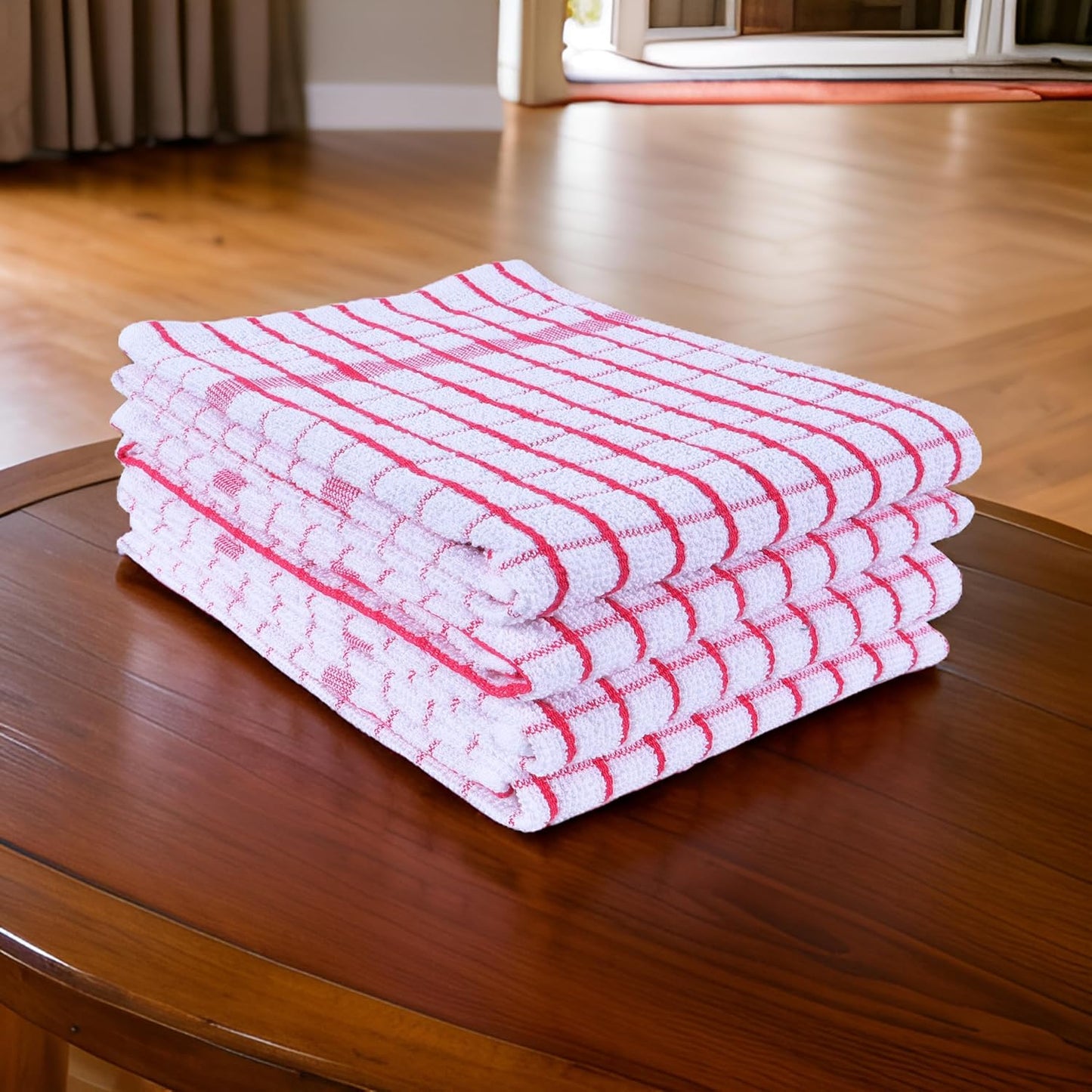 AMOUR INFINI Kitchen Towels Set of 4 - Highly Absorbent, Super Soft Terry Cotton 20x28 Inch Dish Towels with Hanging Loop - Hand & Tea Towels for Cleaning & Drying Dishes (Pink)