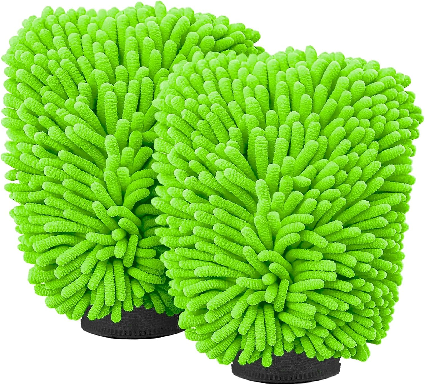 Car Wash Mitt Microfiber, Premium Chenille Microfiber Wash Car Mitts Sponge Scratch Free & Lint-Free, Mitts Waterproof Lining 2 Pack Green (8''X12'')