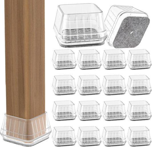 24PCS Square Chair Leg Floor Protectors for Hardwood Floors, Thicken Rubber Chair Leg Cap Covers, Non Slip Furniture Leg Pads to Protect Wood Tile Floors from Scratches and Reduce Noise