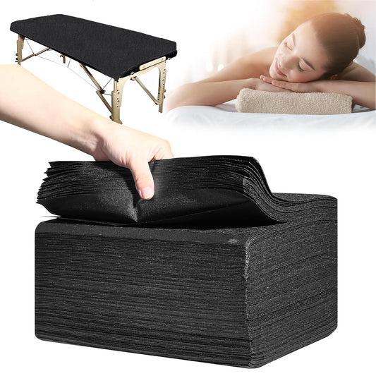 Disposable Bed Sheets 100 Pcs 31" x 71" Massage Table Sheets Non Woven Fabric SPA Bed Cover Breathable for Massage Beauty Tattoos（Black）