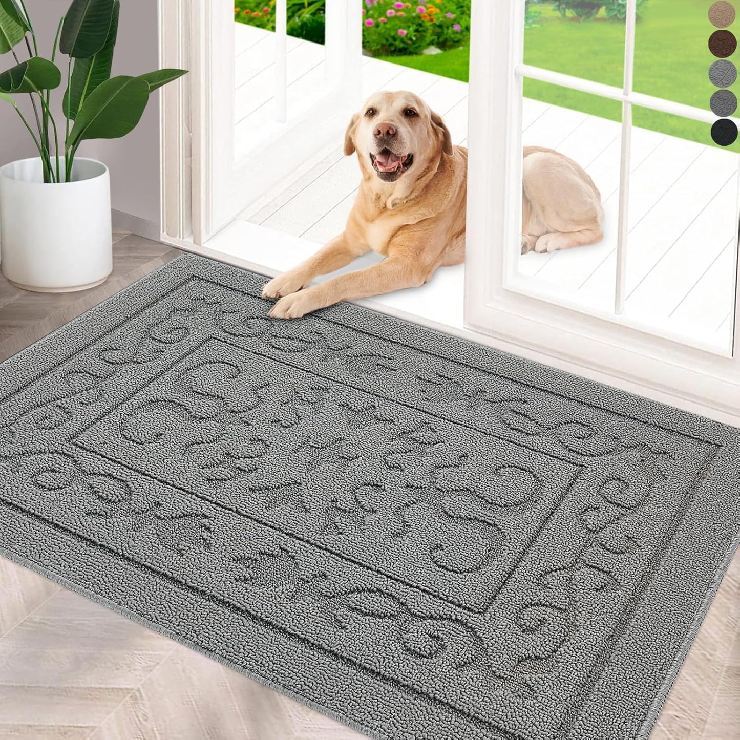 FONEYI Indoor Door Mat 32" x 48", Dirt Trapper Door Mats Non-Slip Entryway Rugs Washable, Absorbent Resist Dirt Welcome Mat, Low Profile Inside Floor Mats for Front Back Door and Entryway, Light Grey