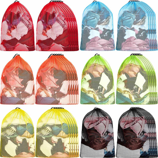 Berlune 36 Pcs Large Laundry Bag Colorful Extra Large Mesh Laundry Bag Bulk with Drawstring Heavy Duty Mesh Machine Washable Drawstring Pouch (32 * 24in)