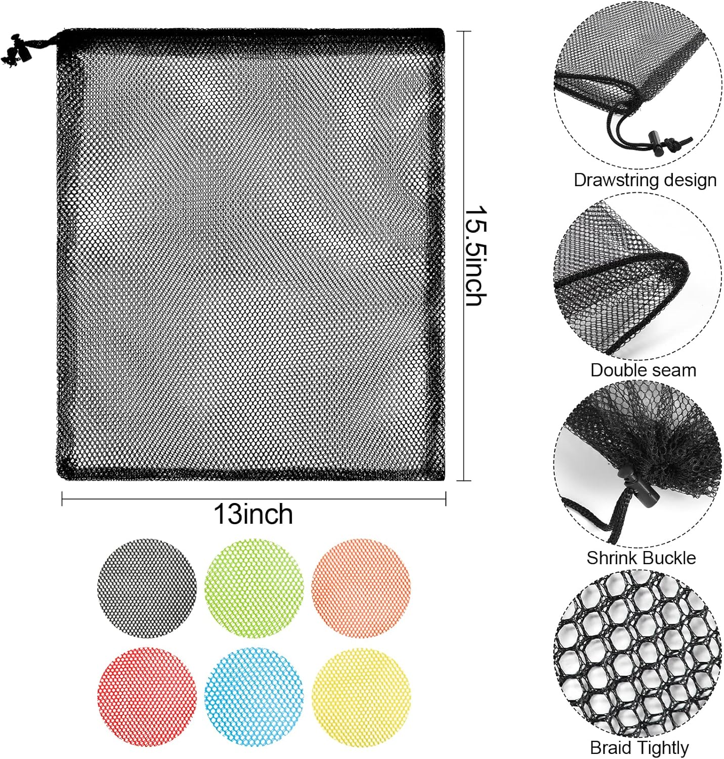 iMucci 13"X15.5" 6Pcs Mesh Laundry Drawstring Bag Nylon Drawstring Gym Bag with Cord Lock Closure