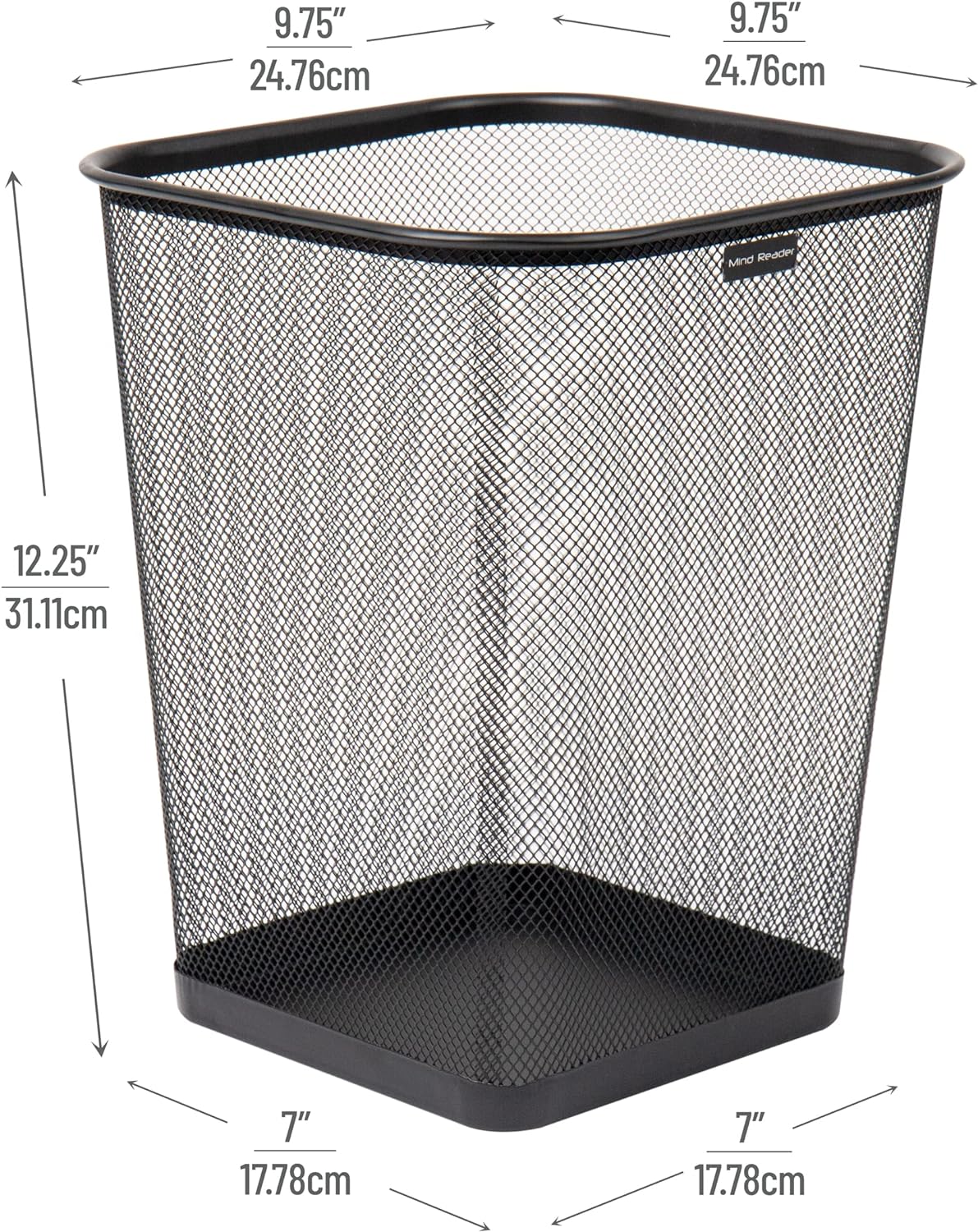 Mind Reader Mesh Trash Can, Waste Paper Basket, Square, Office, Metal Mesh, 9.75"L x 9.75"W x 12.25"H, Set of 2, Black