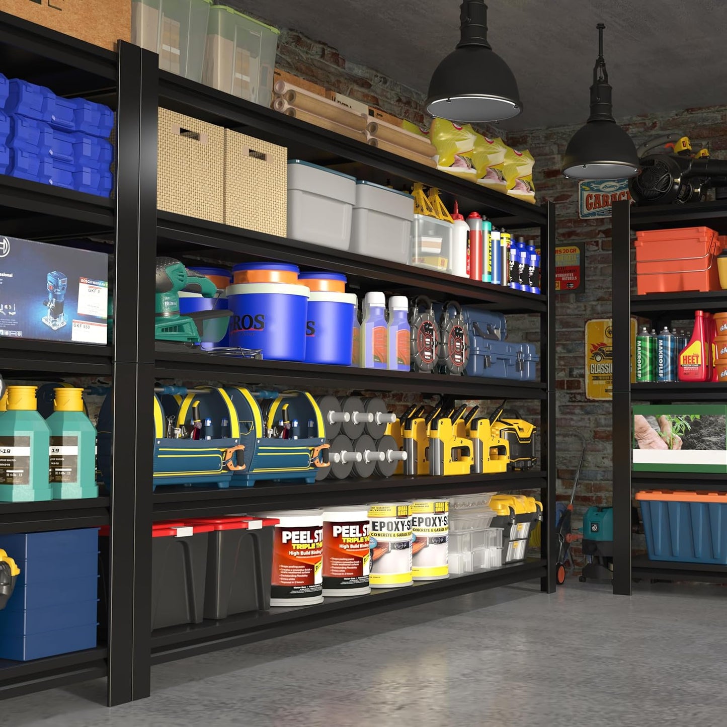 60" W Garage Shelving Heavy Duty Metal Shelving 3000LBS Storage Shelves Adjustable 5 Tier Metal Shelves for Storage Industrial Shelves for Garage, Warehouse, 24.2" D x 60'' W x 72'' H