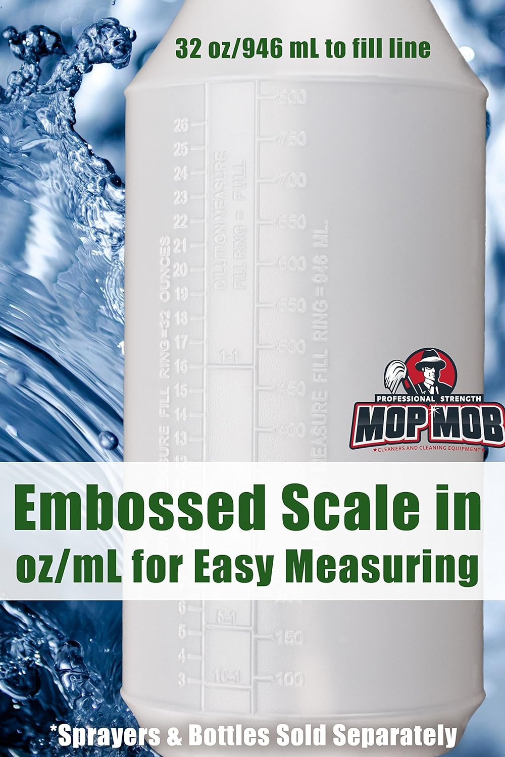 Commercial-Grade Chemical Resistant 32 oz Bottles ONLY 4 Pack Embossed Scale For Measuring. Pair With Industrial Spray Heads For Auto/Car Detailing, Janitorial Cleaning Supply or Lawn Care.