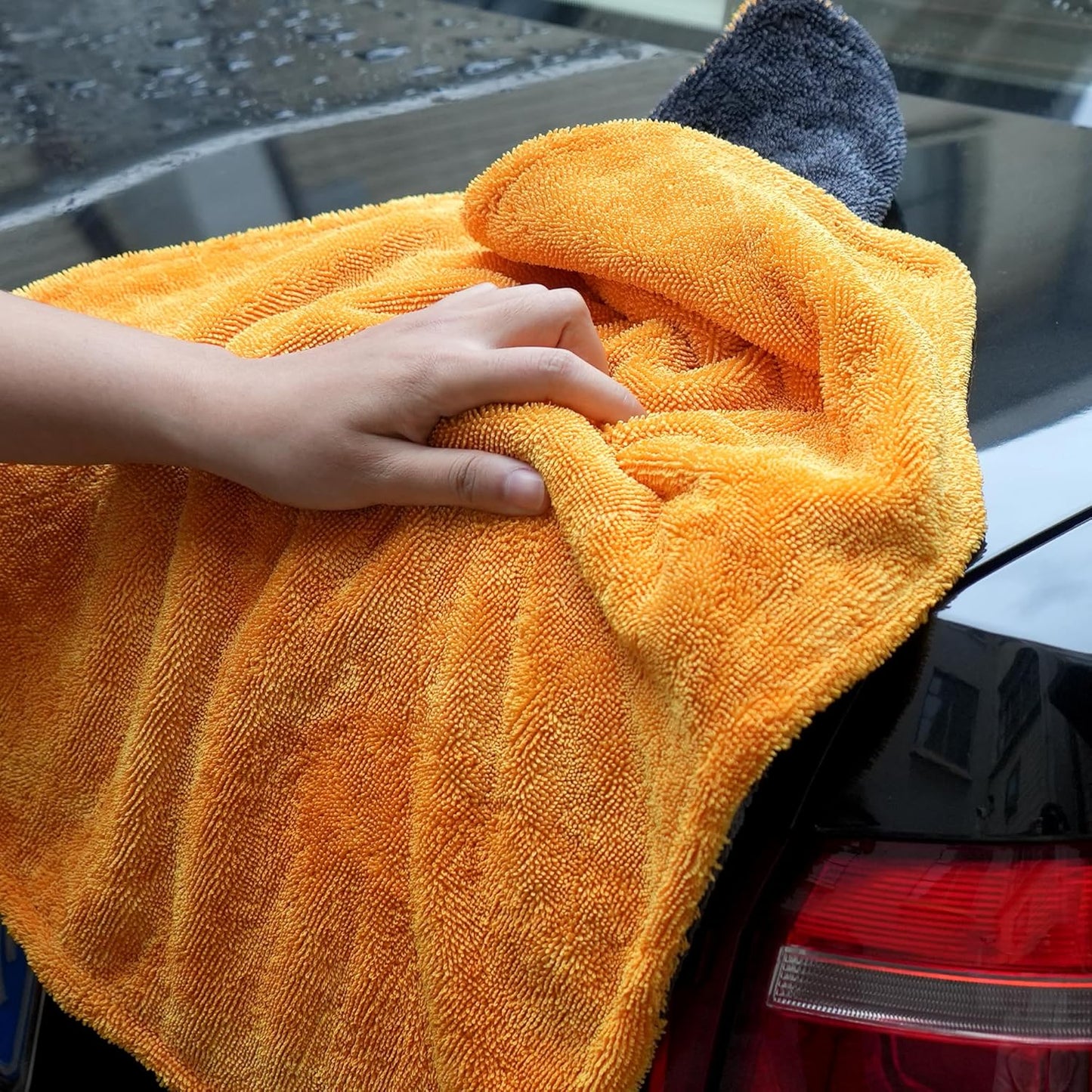 Greenfound Microfiber Towel for Cars, 1000GSM Car Drying Towel, Double Twist Pile & Edgeless Design, No Streaks, Scratches, or Water Spots, Soft and Absorbent, 18"×24", Yellow&Grey