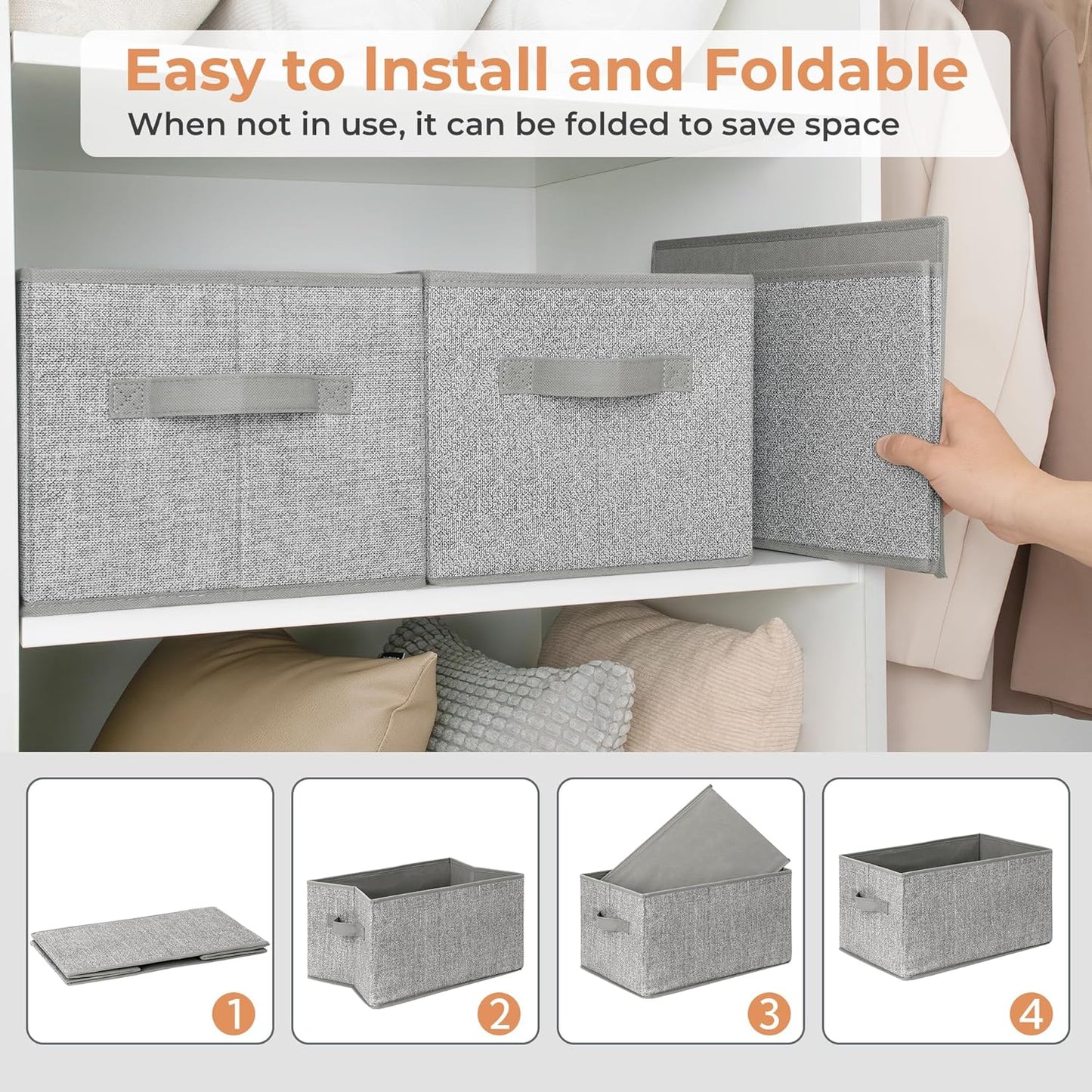 GRANNY SAYS Storage Baskets for Shelves, Fabric Storage Bins with Handles, Collapsible Storage Boxes, Closet Storage Bins, Organizers and Storage, Gray, Large, 3-Pack