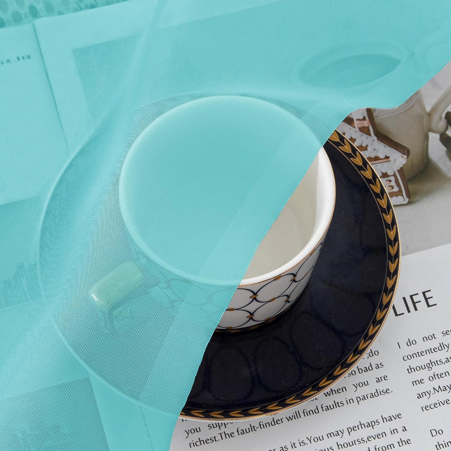 Chyhomenyc Turquoise Sheer Curtains 63 Inch Length 2 Panels, Light Filtering Airy Rod Pocket Window Curtain Treatment Drapes for Bedroom Living, Each 42Wx63L Inches