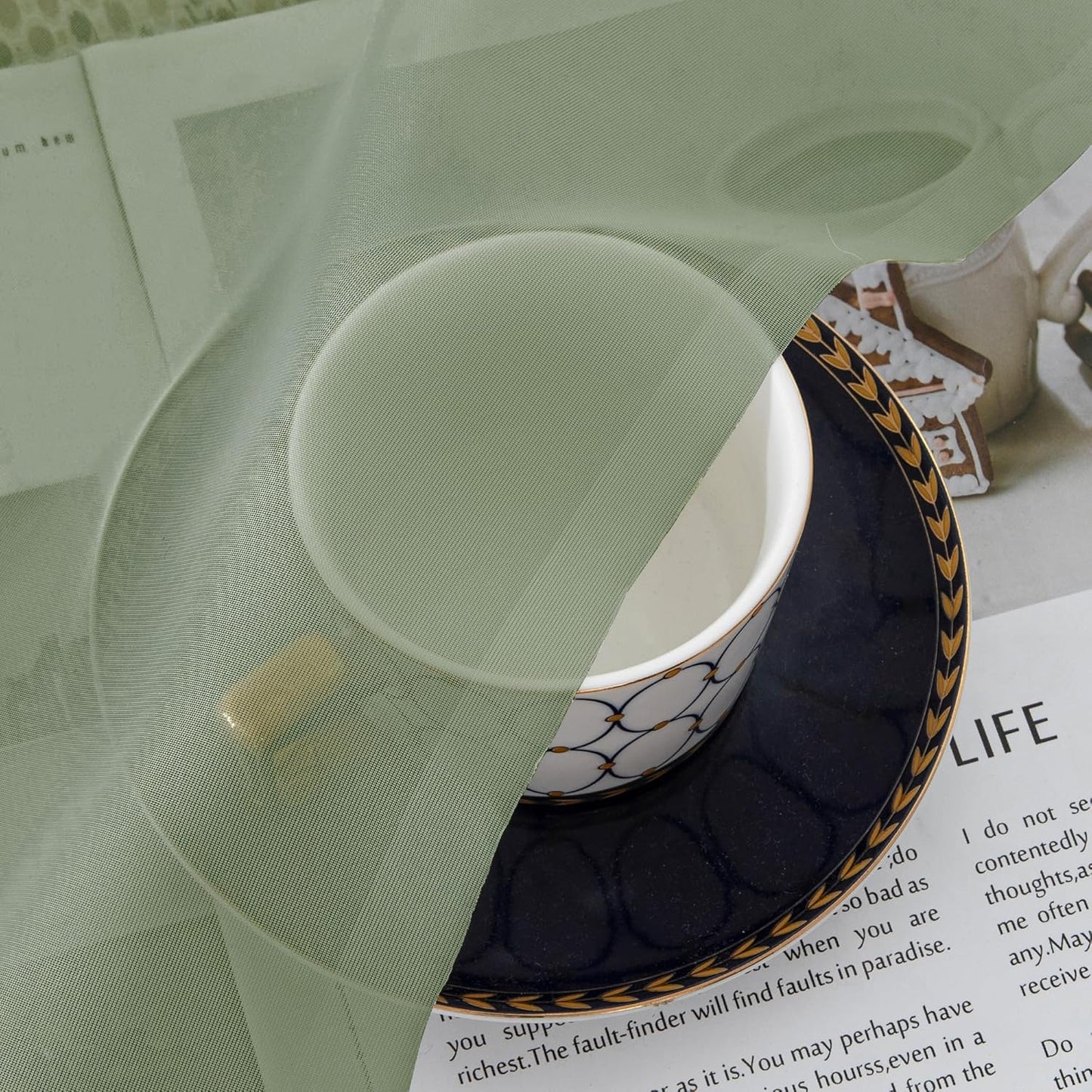 Chyhomenyc Sage Green Sheer Curtains 30 inch Length 2 Panels, Light Filtering Voile Rod Pocket Short Window Curtians for Bathroom Living Room Farmhouse Small Windows, 42Wx30L inches